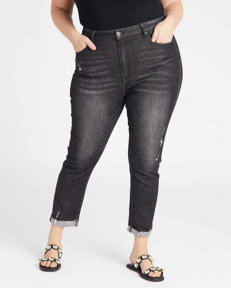 Black $|& Risen Jeans High Rise Skinny Jeans with Cuff - SOF Front
