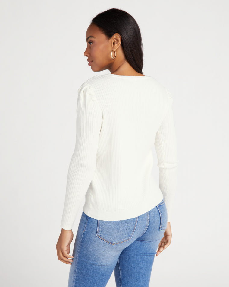 White $|& Jaclyn Smith V-Neck Ribbed Button Down Cardigan - SOF Back