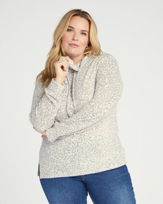 Oatmeal Leopard $|& Loveappella Printed Tunnel Neck Pullover - SOF Front