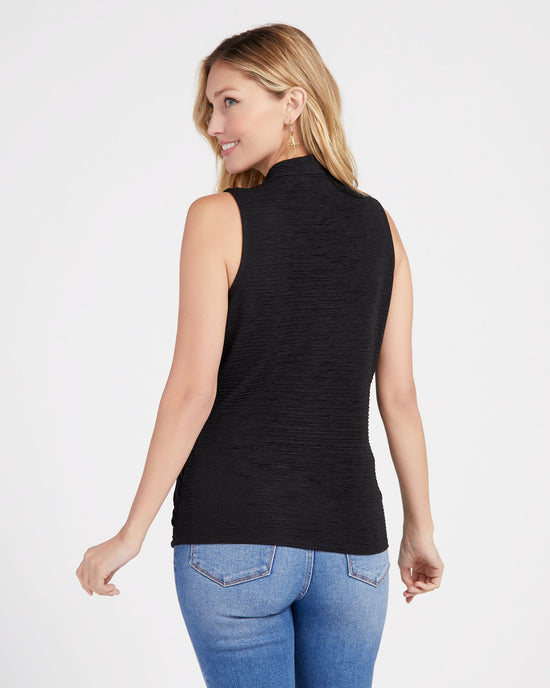 Black $|& Loveappella Sleeveless Wrap Front Crinkle Knit Top - SOF Back