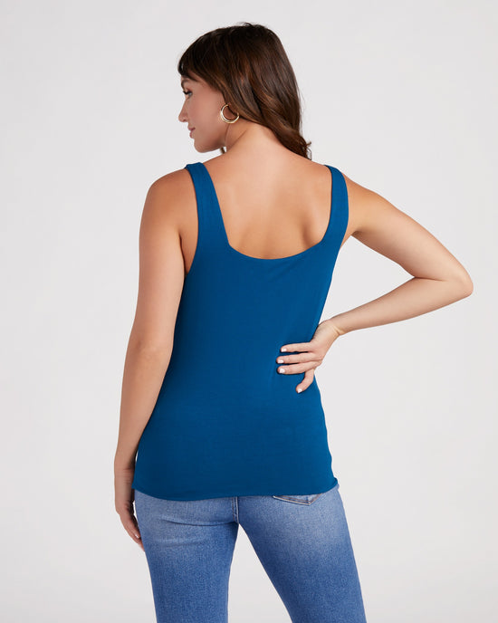 Dark Teal $|& Loveappella Square Neck Double Layer Tank - SOF Back
