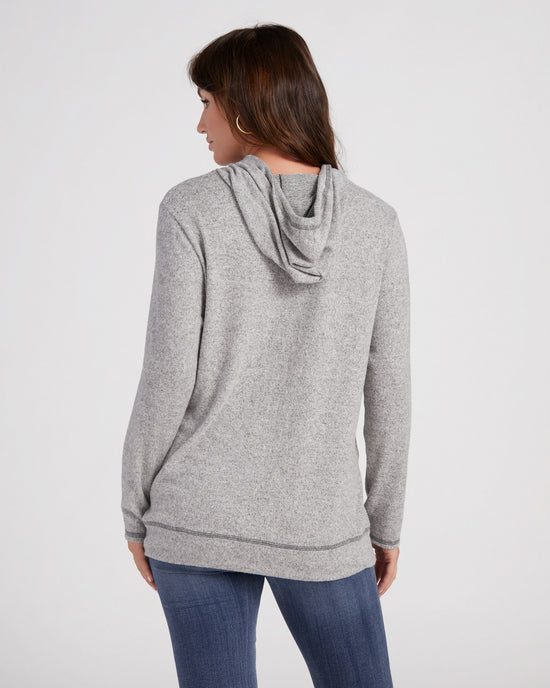 Grey $|& Loveappella Long Sleeve Hacci Hoodie with Seam Detail - SOF Back