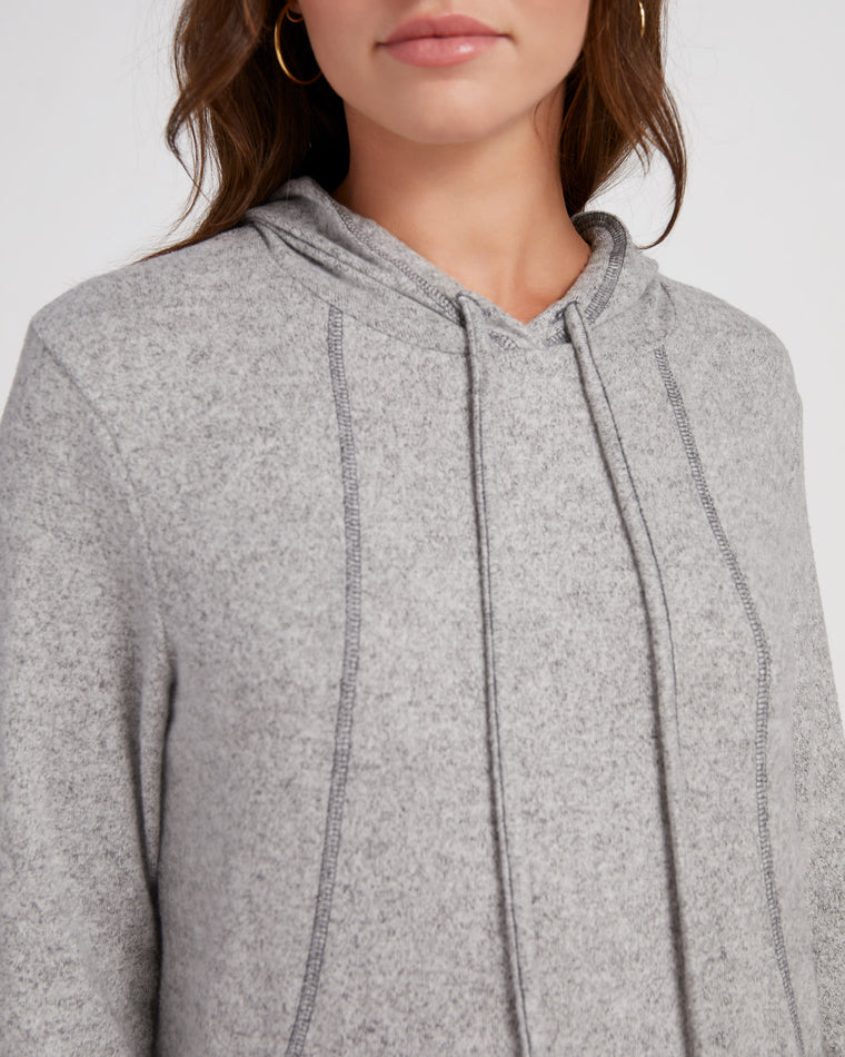 Grey $|& Loveappella Long Sleeve Hacci Hoodie with Seam Detail - SOF Detail