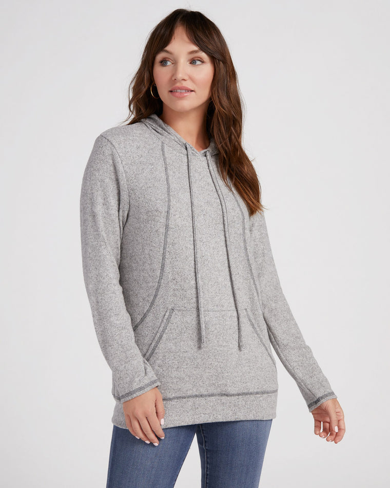 Grey $|& Loveappella Long Sleeve Hacci Hoodie with Seam Detail - SOF Front
