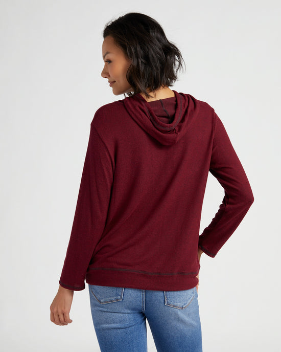 Burgundy $|& Loveappella Long Sleeve Hacci Hoodie with Seam Detail - SOF Back