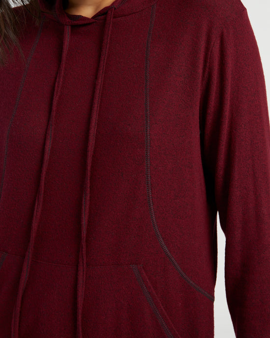Burgundy $|& Loveappella Long Sleeve Hacci Hoodie with Seam Detail - SOF Detail