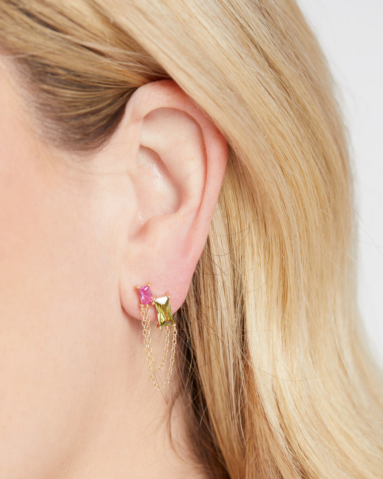 Pink/Peridot $|& Native Gem Bestie Baguette Earrings - SOF Detail