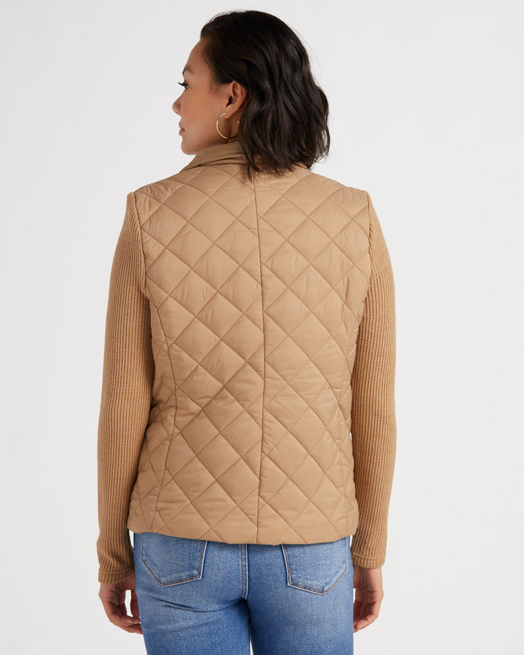 Camel $|& Jaclyn Smith Quilted Zip Jacket with Ribbed Sleeves - SOF Back