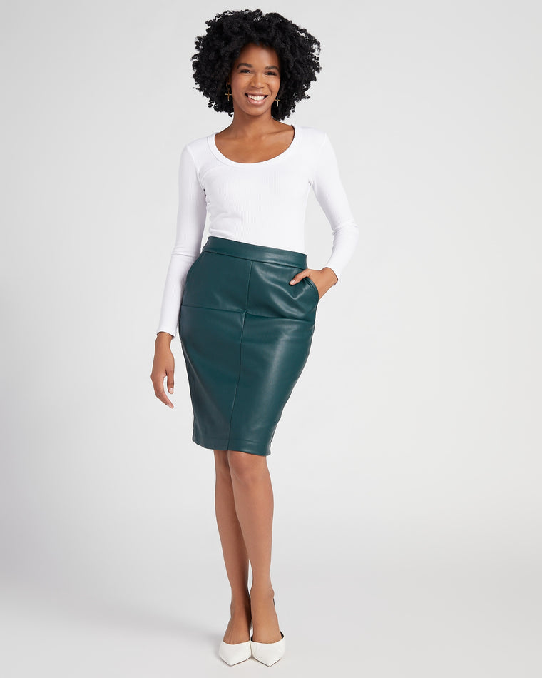 Lavish Green Green $|& Jaclyn Smith Vegan Leather Pencil Skirt - SOF Full Front