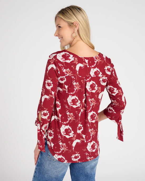 Wine $|& West Kei Floral Knit Wrap Blouse with Tie - SOF Back
