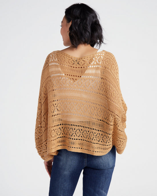 Camel $|& Cozy CO Open Knit Dolman Sleeve Cover Up Pullover - SOF Back