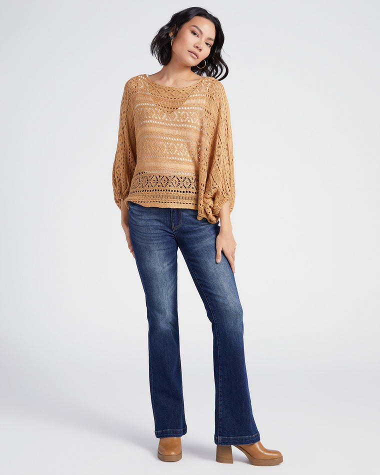 Camel $|& Cozy CO Open Knit Dolman Sleeve Cover Up Pullover - SOF Full Front