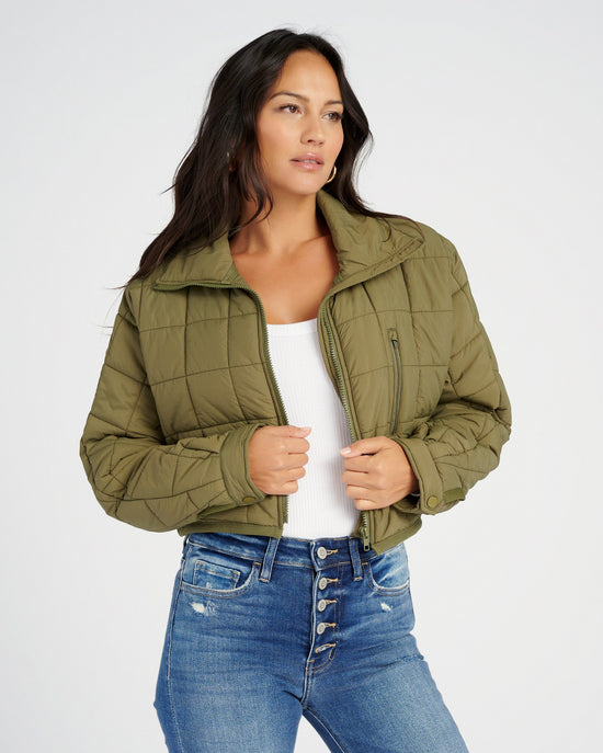Olive $|& Vanilla Bay Cropped Quilted Puffer Jacket - SOF Front