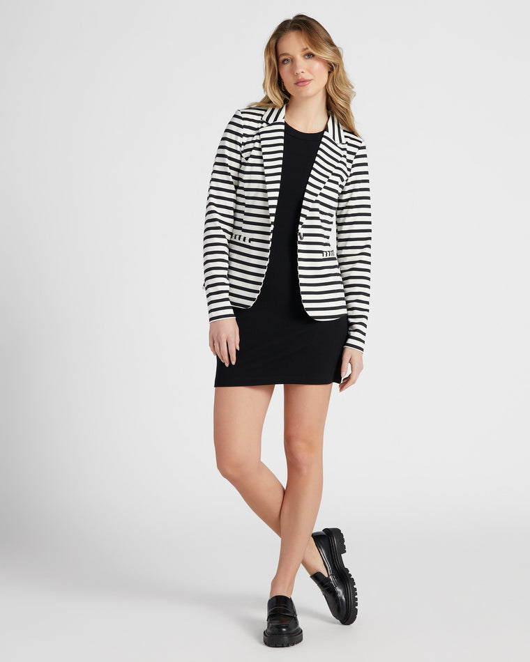 Black White Stripe $|& ICHI Nautical Stripe Blazer - SOF Full Front