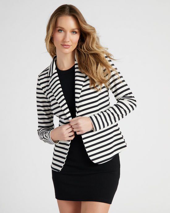 Black White Stripe $|& ICHI Nautical Stripe Blazer - SOF Front
