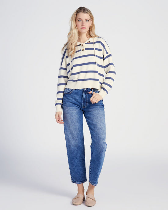 White Slate Blue Stripe $|& Thread & Supply Brighton Pullover - SOF Full Front