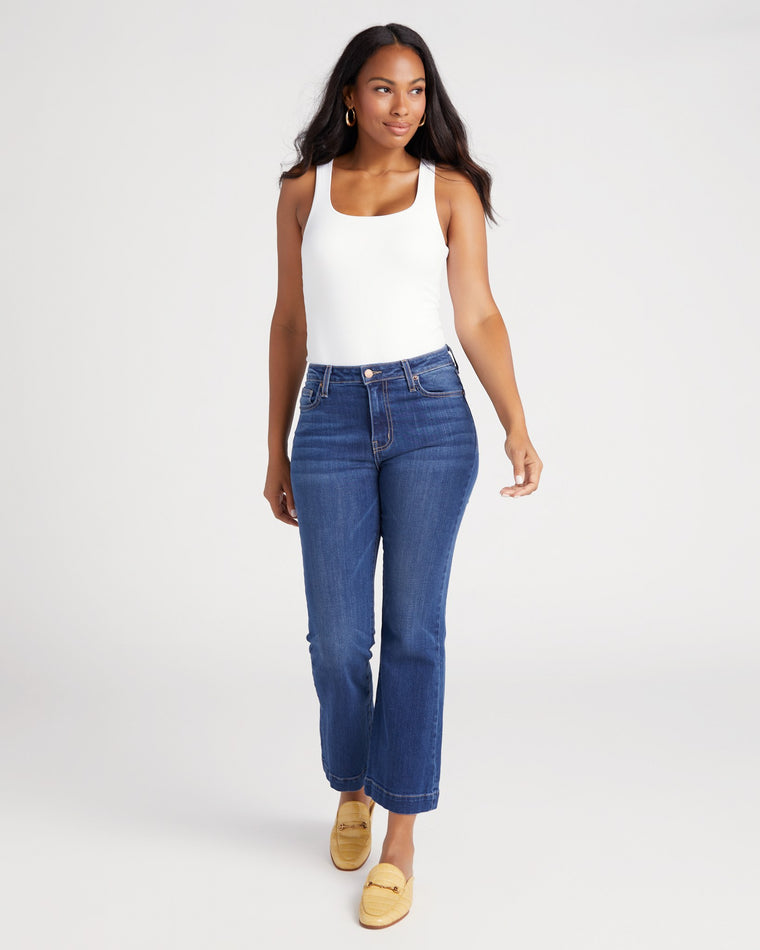 Medium Blue $|& L.T.J Sicily High Rise Cropped Flare with Wide Hem - SOF Full Front