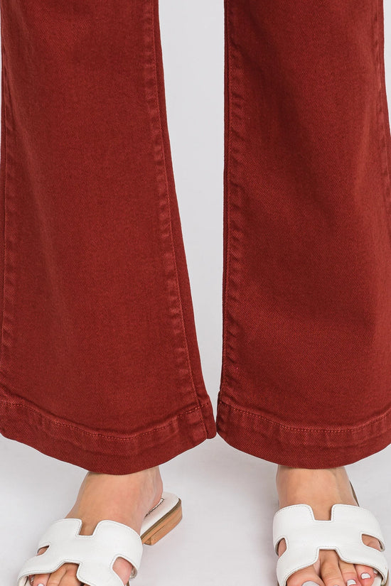 Brick Red $|& L.T.J Sicily High Rise Cropped Flare with Wide Hem - VOF Detail