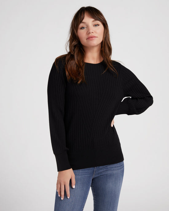 Black $|& Liverpool Crew Neck Sweater with Ribbed Detail - SOF Front