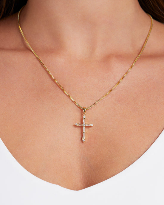 Gold $|& DRAE Collection Angelica Cross Necklace - SOF Detail