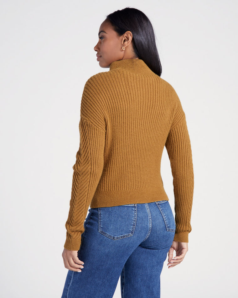 Khaki $|& Herizon Funnel Neck Full Zip Sweater - SOF Back