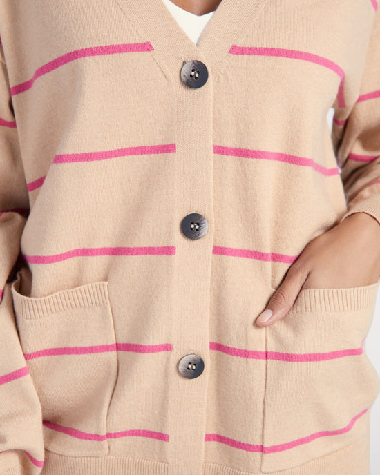 Oatmeal/Pink $|& Vigoss Striped Cardigan - SOF Detail
