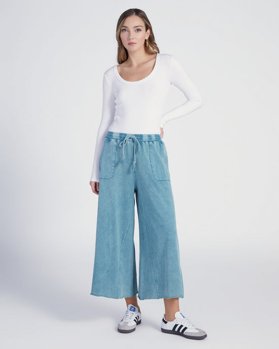 Teal Green $|& Easel Washed Terry Wide Leg Pant - SOF Full Front