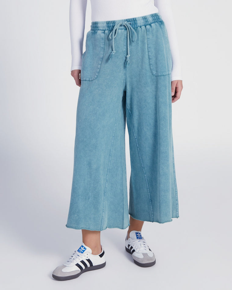 Teal Green $|& Easel Washed Terry Wide Leg Pant - SOF Front