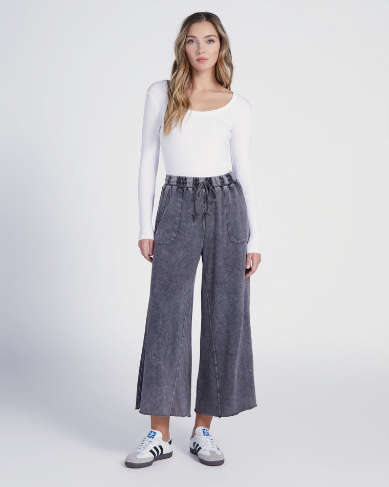 Black $|& Easel Washed Terry Wide Leg Pant - SOF Full Front