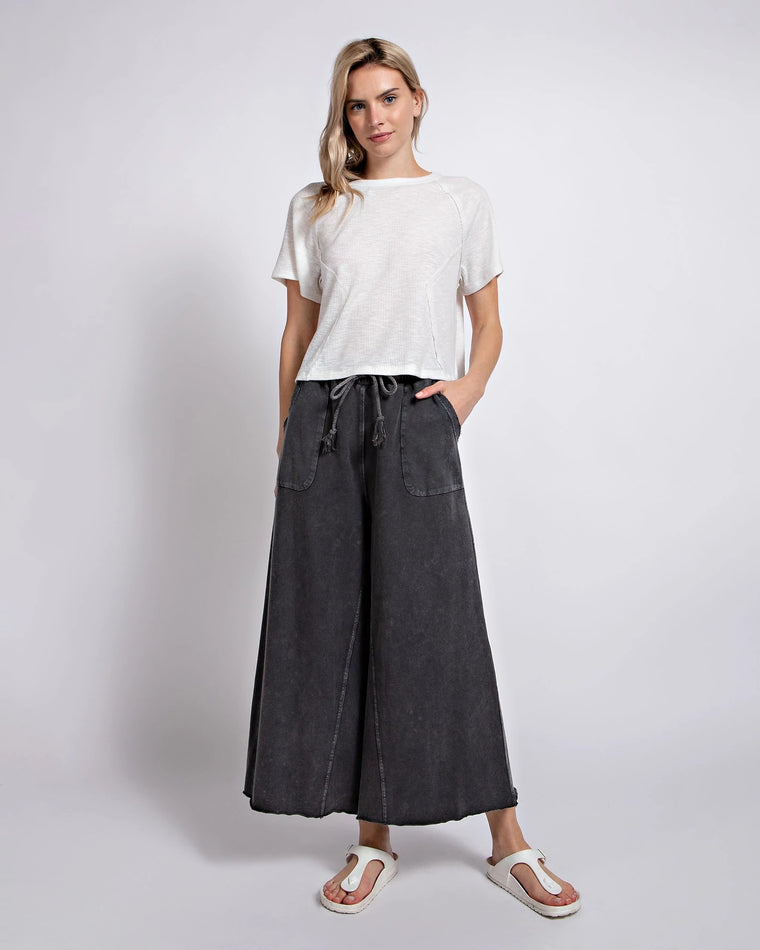 Black $|& Easel Washed Terry Wide Leg Pant - VOF Detail