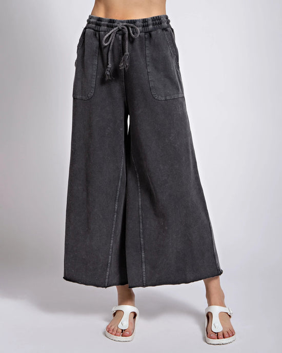 Black $|& Easel Washed Terry Wide Leg Pant - VOF Front