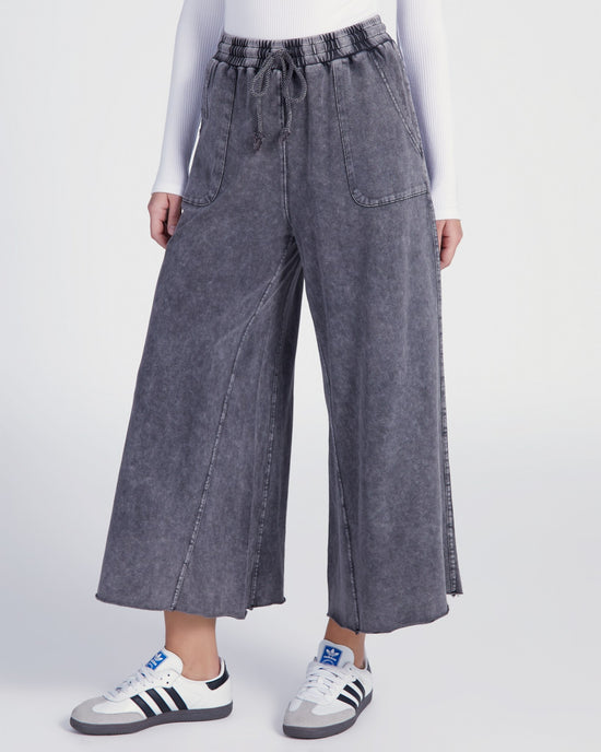 Black $|& Easel Washed Terry Wide Leg Pant - SOF Front