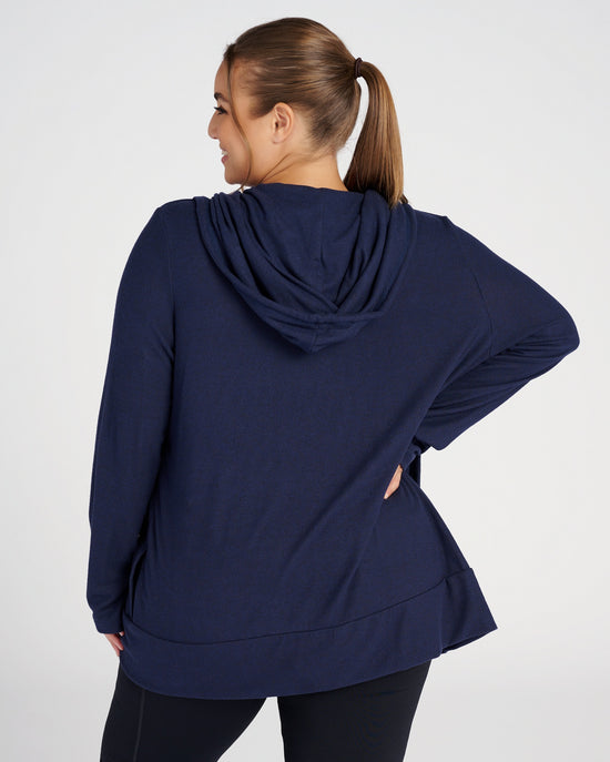 Textured Navy $|& Interval Carefree Intermingle Hacci Cardigan - SOF Back