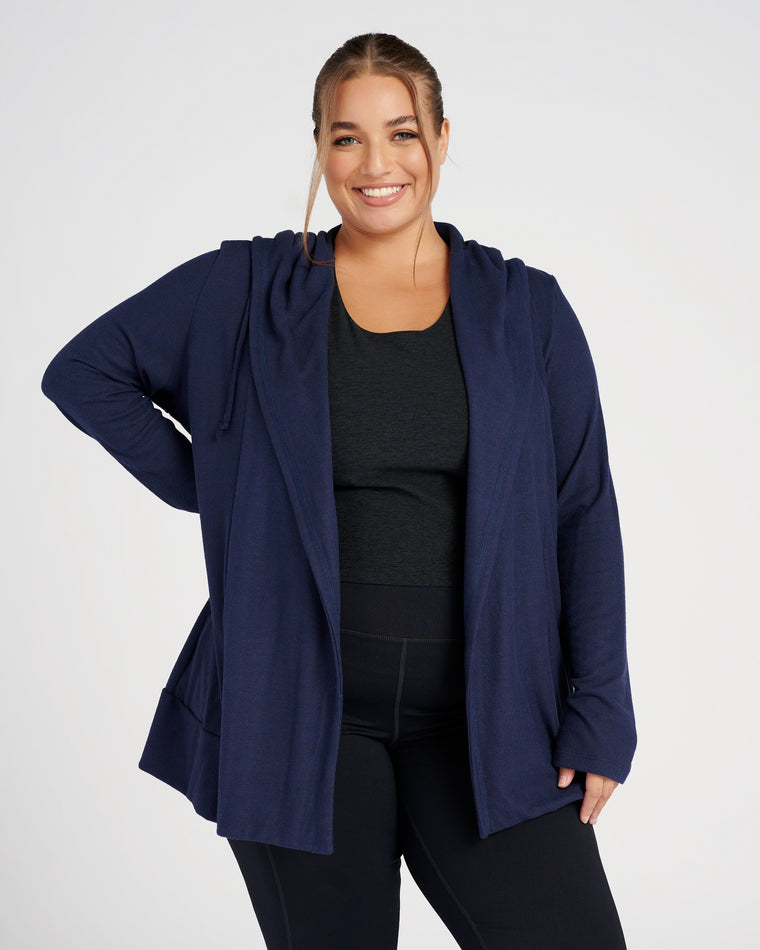 Textured Navy $|& Interval Carefree Intermingle Hacci Cardigan - SOF Front