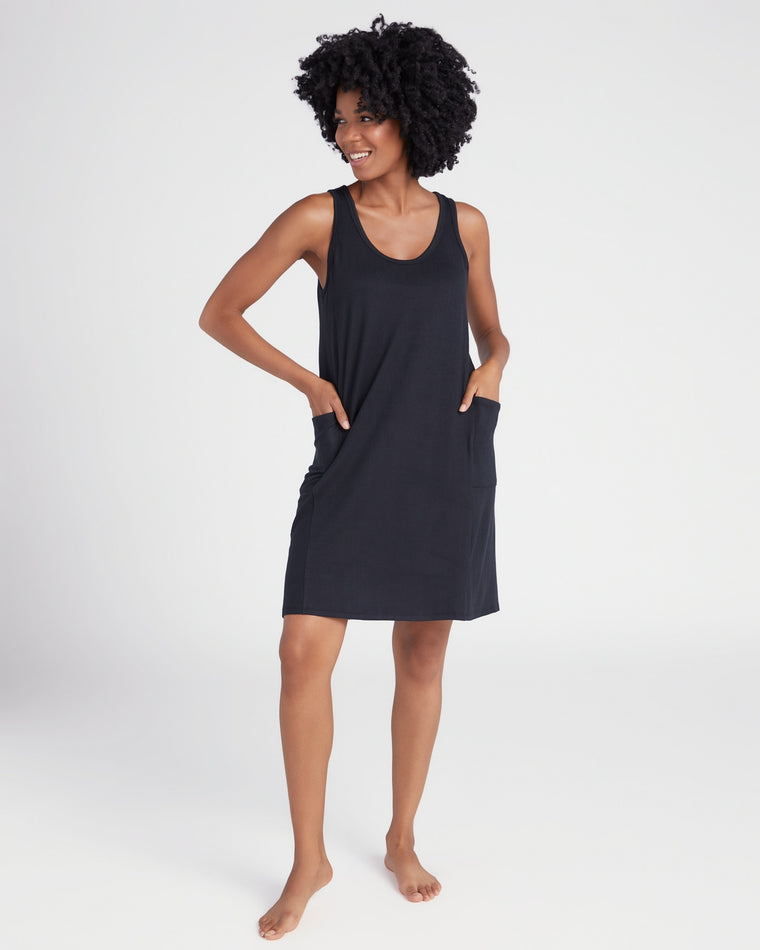 Black $|& Softies 36" Dream Lounge Tank Dress with Pockets - SOF Front