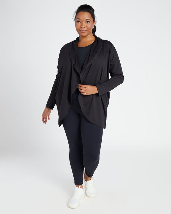 Black $|& COIN 1804 French Terry Draped Cardigan - SOF Full Front