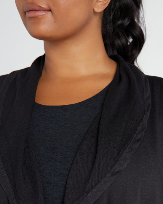 Black $|& COIN 1804 French Terry Draped Cardigan - SOF Detail