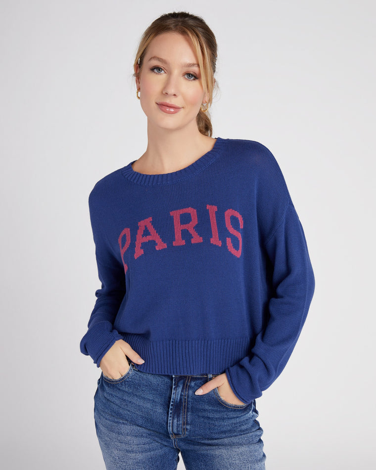 Space Blue $|& Z Supply Sienna Paris Sweater - SOF Front
