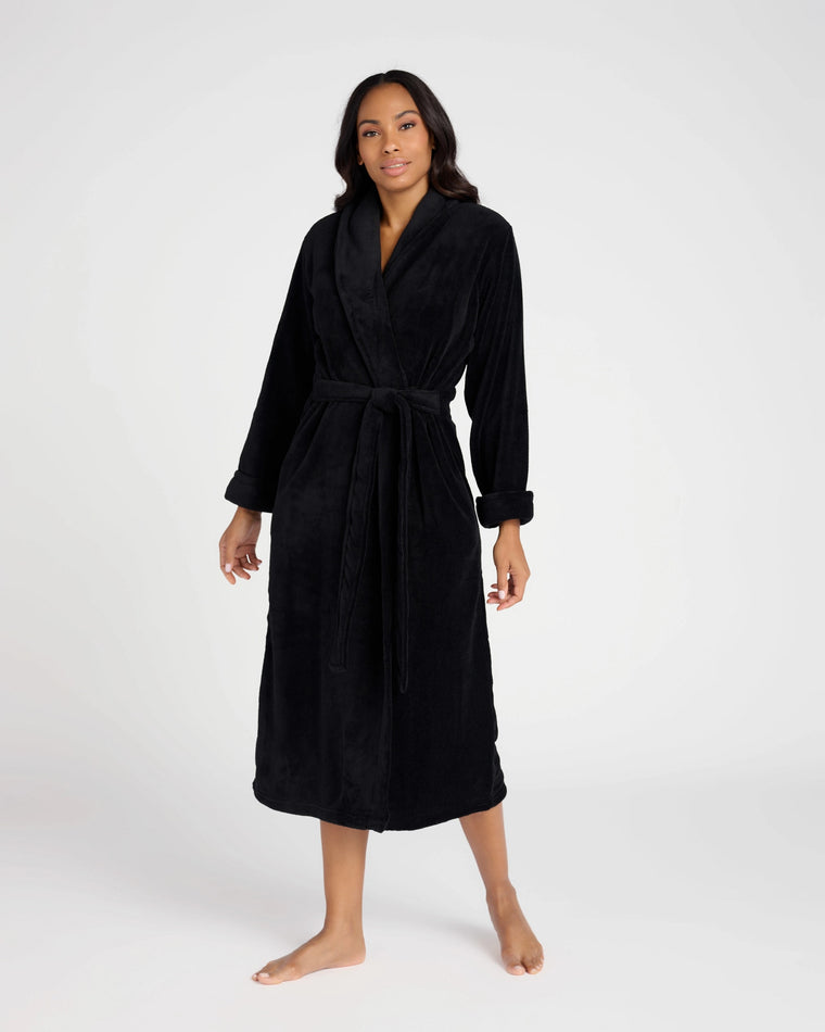 Black $|& Claudel Fleece Wrap Robe - SOF Front