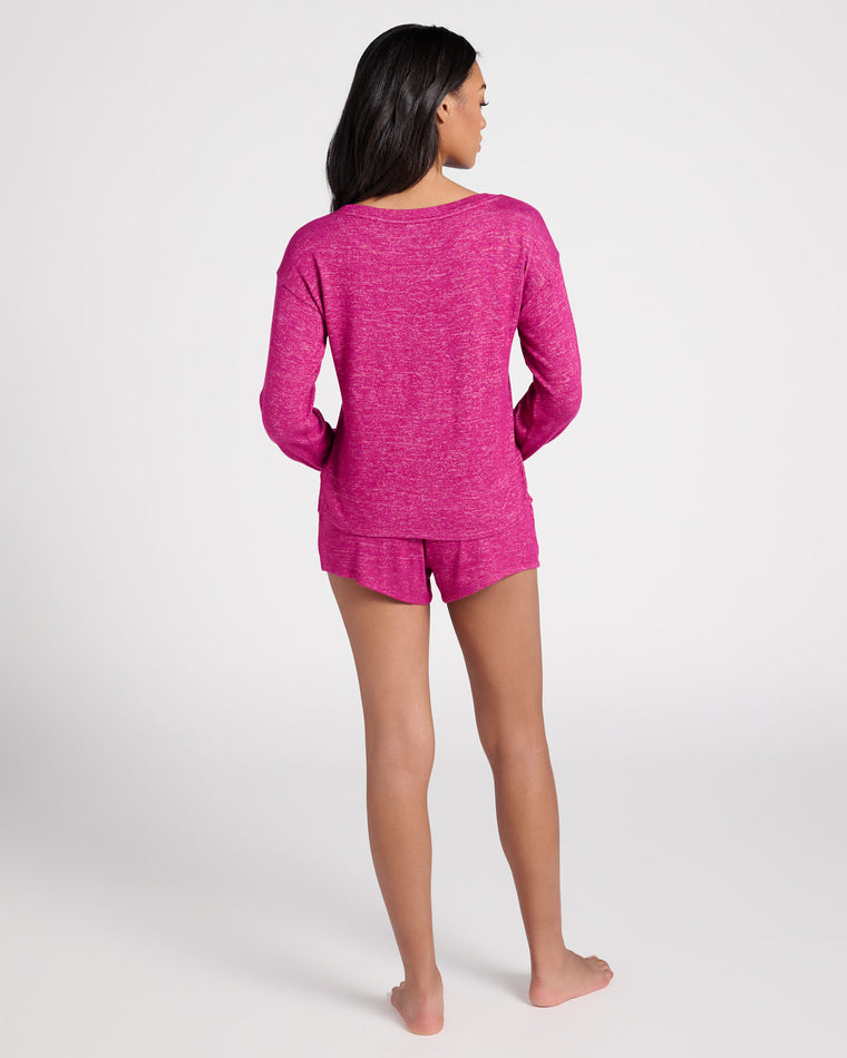 Raspberry $|& Bobeau Sleepwear Cozy Pullover and Short Set - SOF Back