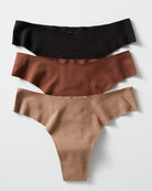 Dark Neutrals Tan/Mocha/Black $|& Panty Promise Low Rise Thong Pack - Hanger Front