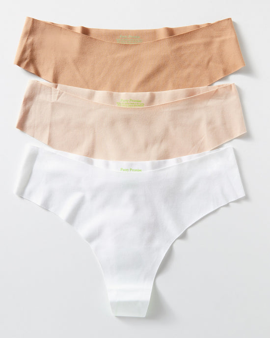 Light Neutrals White/Pale/Sand $|& Panty Promise Low Rise Thong Pack - Hanger Front