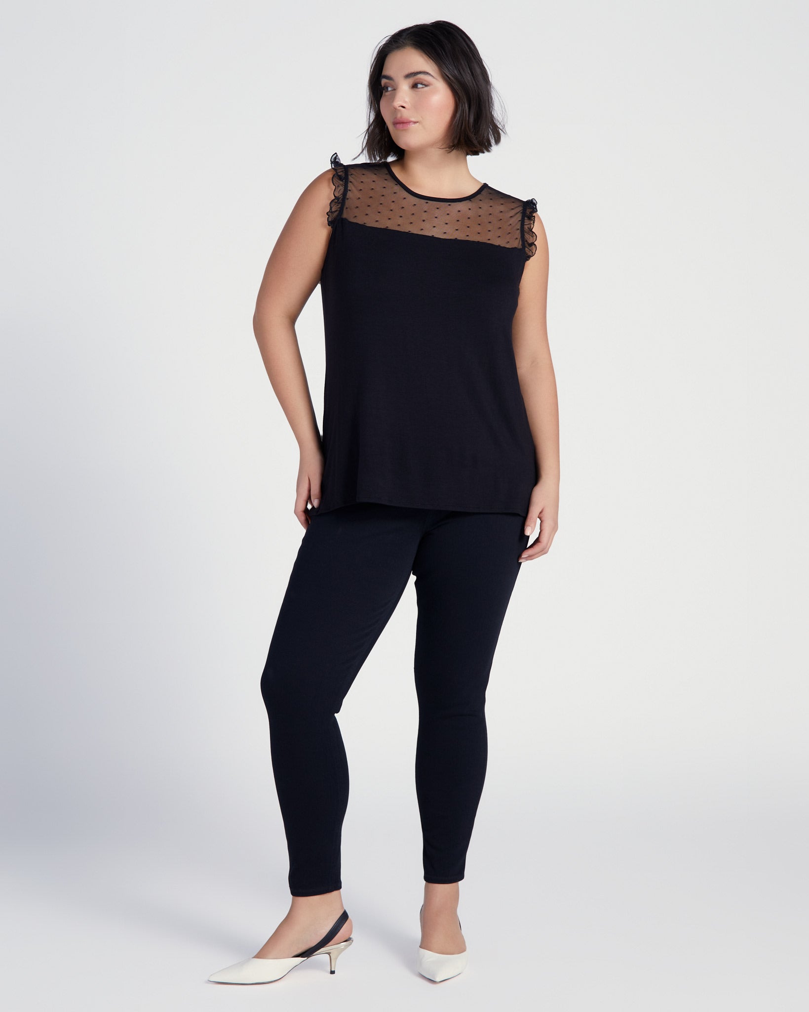 Black $|& Loveappella Mesh Dot Front Top - SOF Full Front