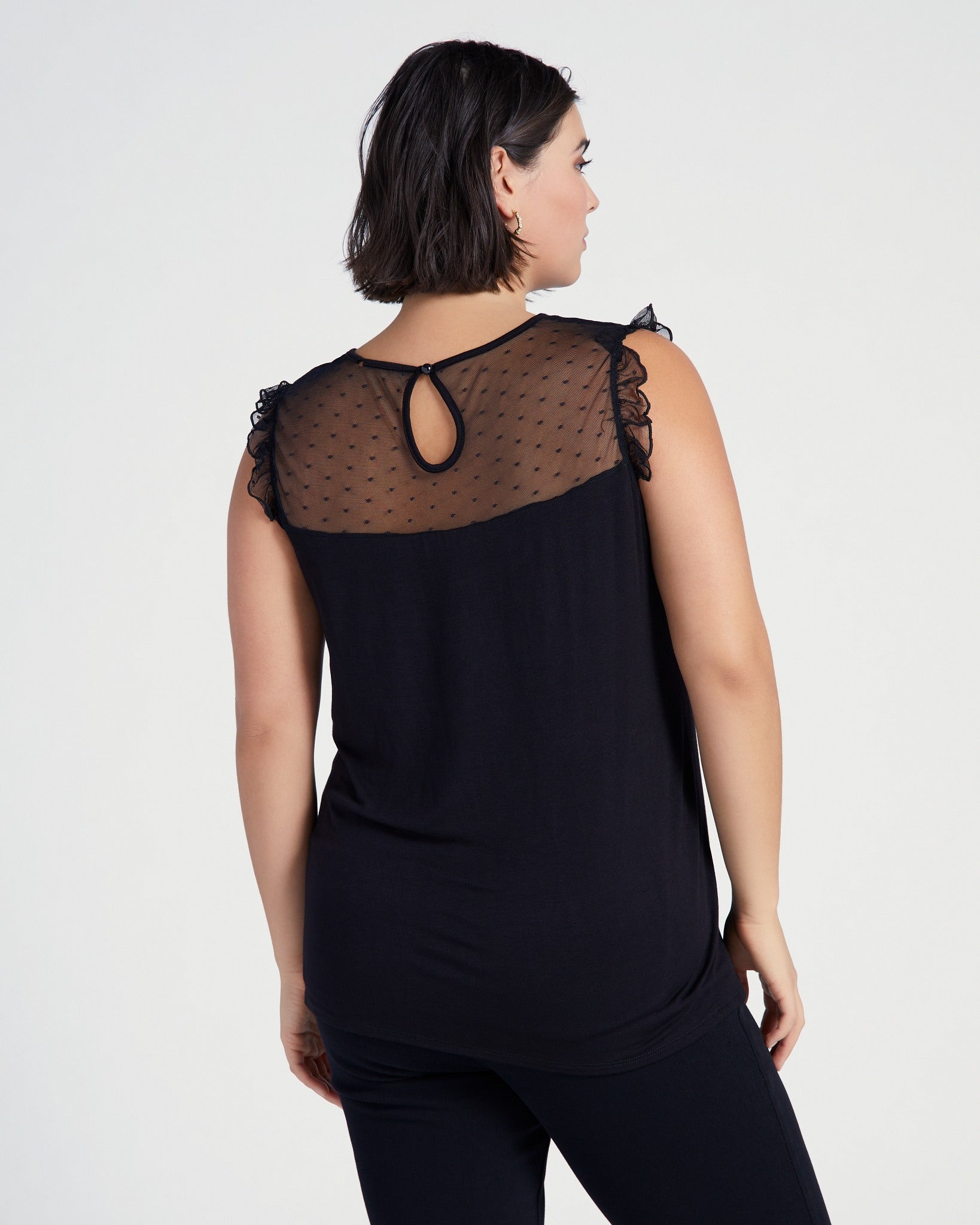Black $|& Loveappella Mesh Dot Front Top - SOF Back