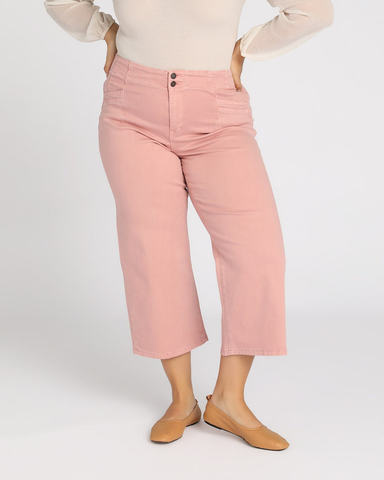 Rosemarie Pink $|& Mica Denim High Rise Wide Leg Crop with Double Button - SOF Front
