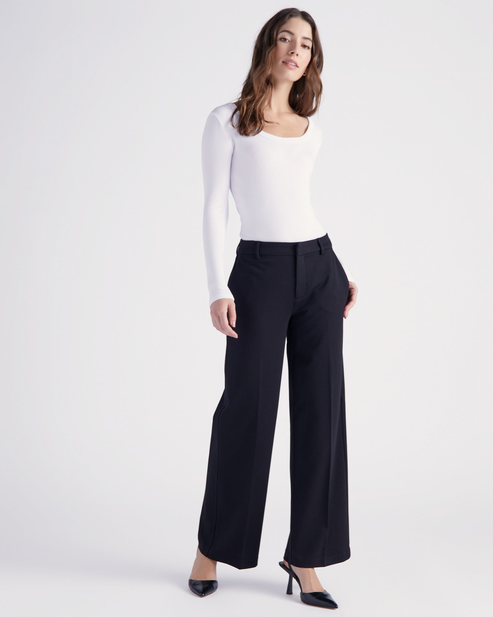 Black $|& Liverpool Kelsey Wide Leg Trouser - SOF Full Front