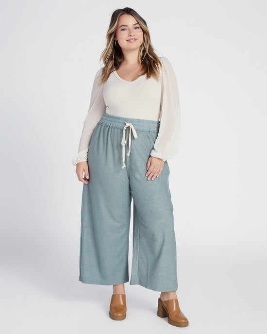 Dusty Sage $|& Polagram Wide Leg Pant with Raw Edge Detail - SOF Full Front