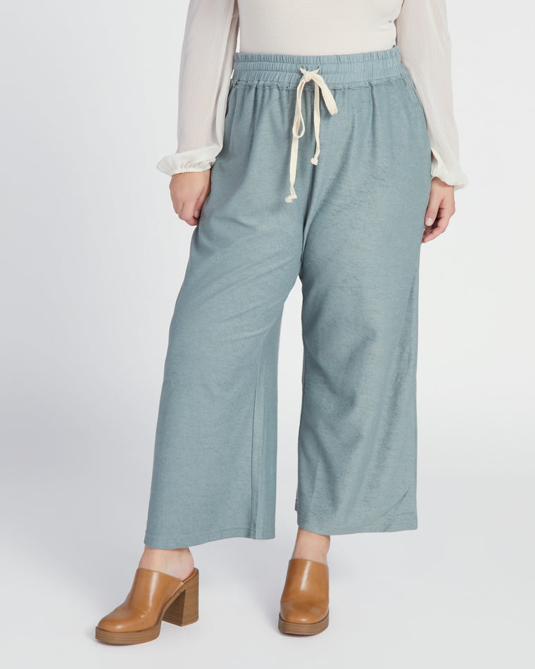 Dusty Sage $|& Polagram Wide Leg Pant with Raw Edge Detail - SOF Front