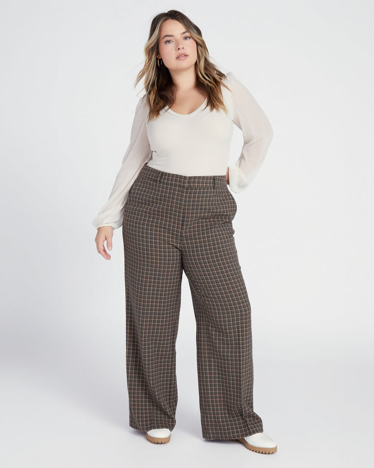 Light Olive Utility Check $|& Vince Camuto Wide Leg Pants - SOF Full Front