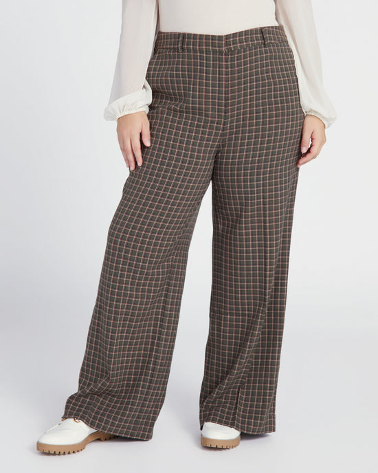 Light Olive Utility Check $|& Vince Camuto Wide Leg Pants - SOF Front